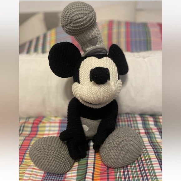 DISNEY PARKS PLUSH STEAMBOAT WILLIE MICKEY MOUSE, 20 IN BLACK GRAY WHITE KNIT - Picture 13 of 16